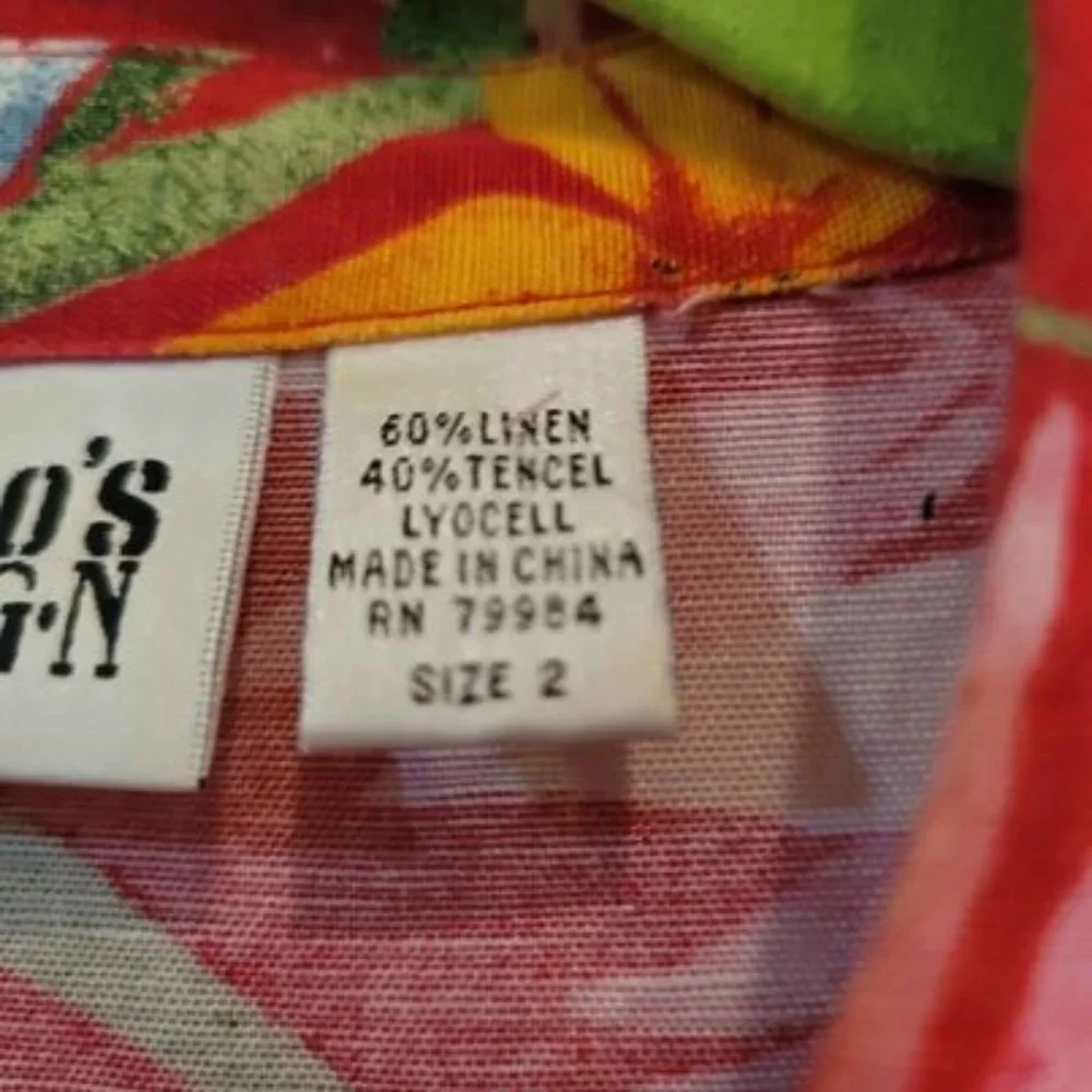 Chico's Design Hawaiian Tropical Linen Blend Shirt Blouse Chico Size 2 Large - Picture 3 of 7